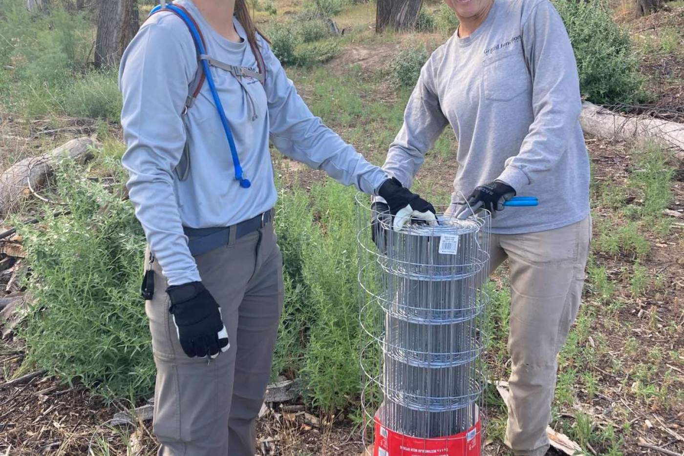 2 women with tree caging